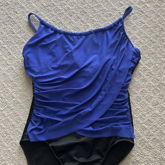 MagicSuit Lisa Draped One Piece Swimsuit Size 12 Blue Tummy Control Slimming - Picture 2 of 11